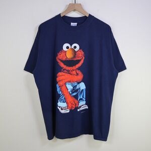 Vintage 90s Sesame Street Elmo T-Shirt XL Streetwear Graphic Navy Cotton